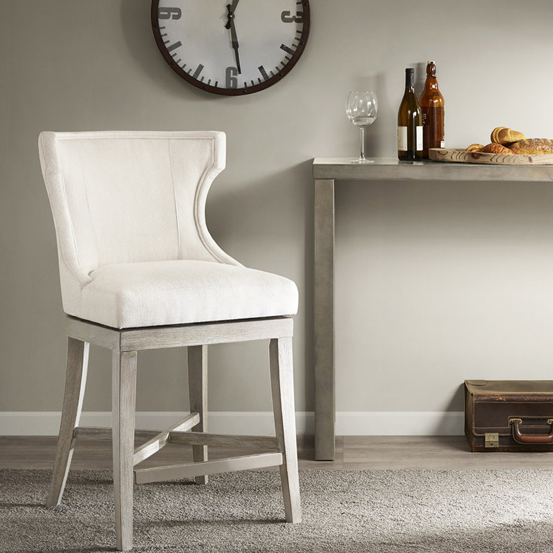 Tabouret - dossier H 14 po, métal, siège de comptoir rotatif crème à 360 degrés P 1,75 po, pieds H 25,25 po