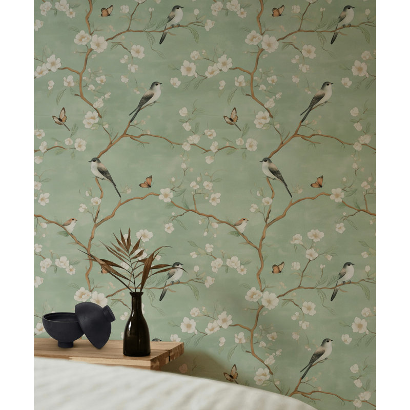 Rouleau de papier peint chinois à motif d'oiseaux et de fleurs