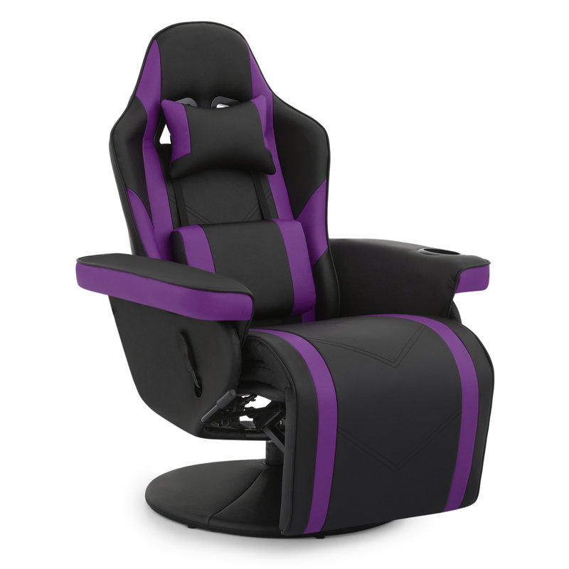 Polyurethane Video Gaming Chair, Adjustable Recliner with Footrest, Lumbar Support and Headrest, Mauve