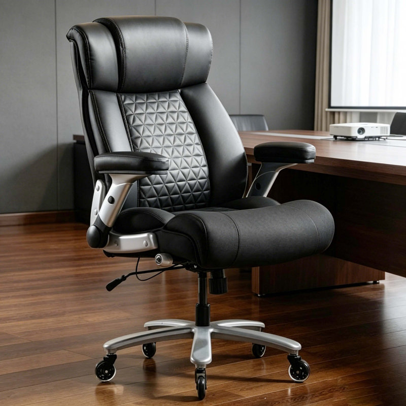 Big and Tall Executive Office Chair, Ergonomic High Back Desk Chair with Adjustable Back Angle, Lumbar Support, Flip-up Armrests, High-Density Foam Seat, and Quiet Rolling Wheels