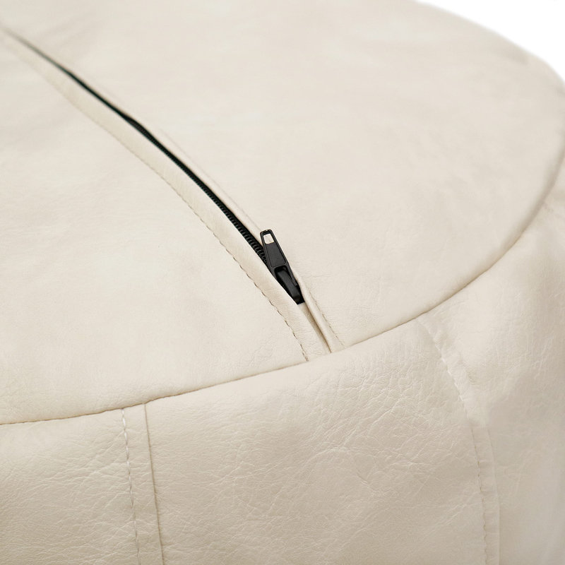 Izaiya Faux Leather Pouf, Ivory White Faux Leather