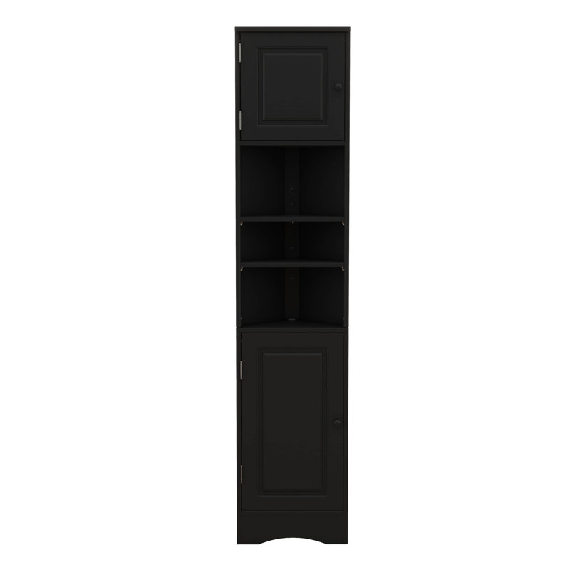 Grande armoire de coin de salle de bain avec 2 portes, armoire de rangement mince autoportante avec 3 tablettes réglables pour la salle de bain
