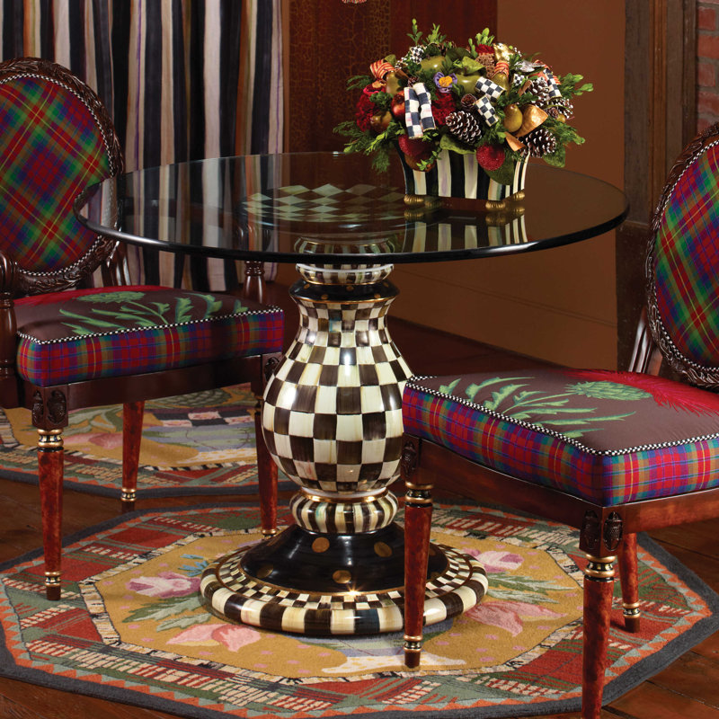 Handcrafted Black and White Ceramic Pedestal Table Base with Goldleaf