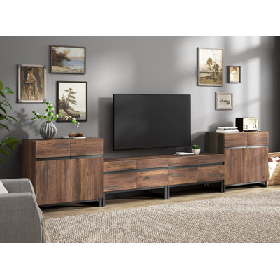 Modern TV Stand For Tvs Up To 110 Inch, 4 In 1 Wood Entertainment Centre TV Console Table With Adjustable Shelves And Metal Base For Living Room,Bedroom, Brown.