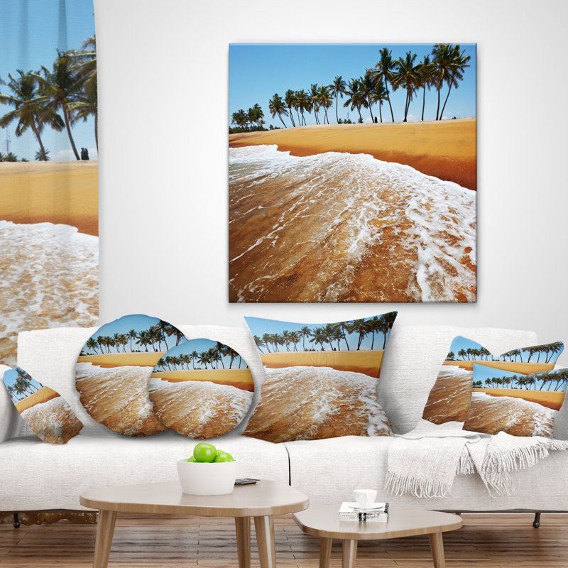 Coussin Seascape, belle plage avec rangée de palmiers, 18 po x 18 po, Coussin décoratif