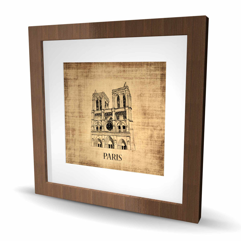 Notre-Dame de Paris, reproduction d'art encadrée, Brun, H 16 po x l 16 po