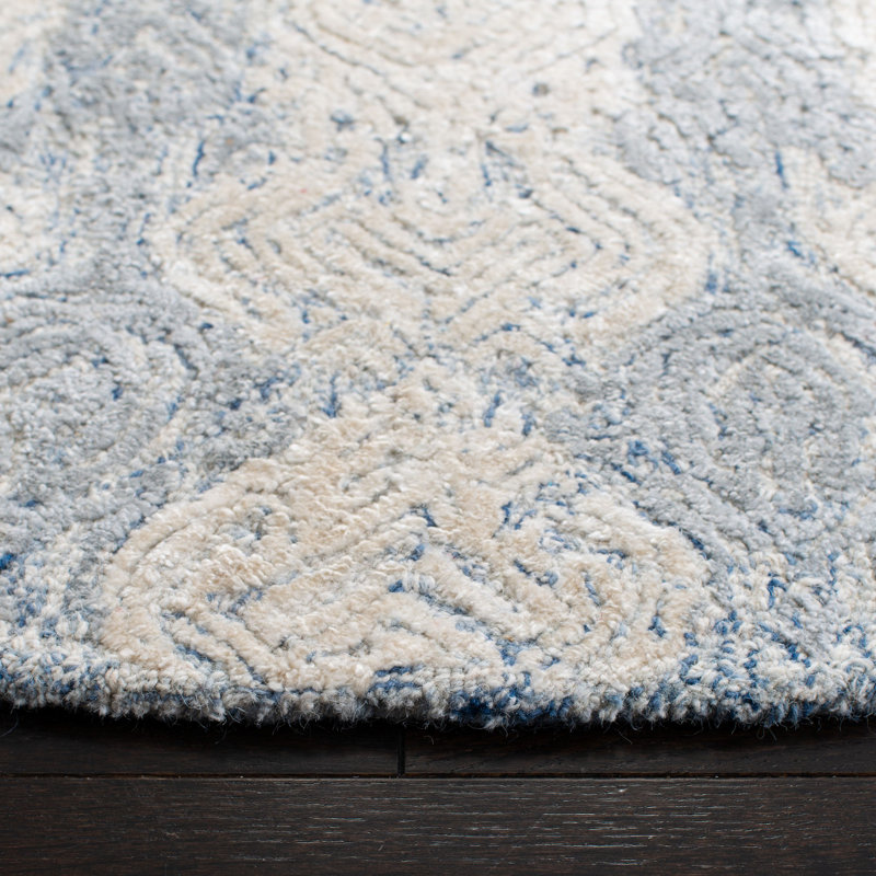 Tapis en viscose / laine touffeté à la main en ivoire / bleu Samaniego, Rectangle 2 pi x 3 pi