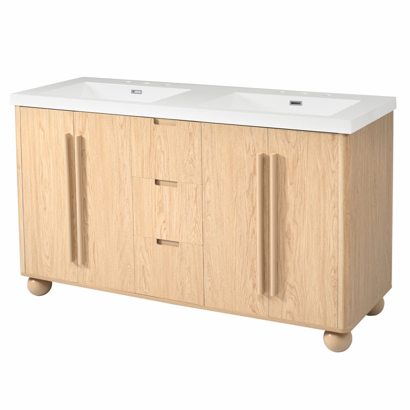 Ensemble de meuble-lavabo double 59,1 po avec lavabos en résine et tablettes réglables 59,1 po