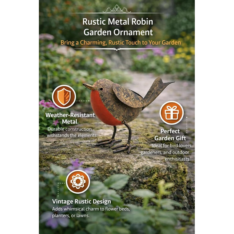 Rustic Metal Robin Garden Ornament