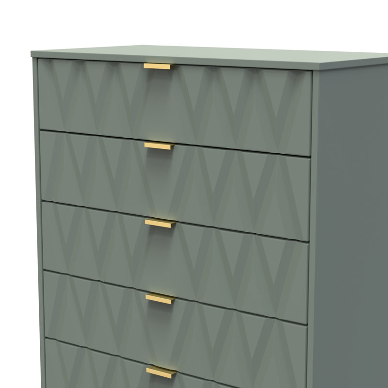 Aleza 77cm W 5 - Drawer Chest of Drawers, Green