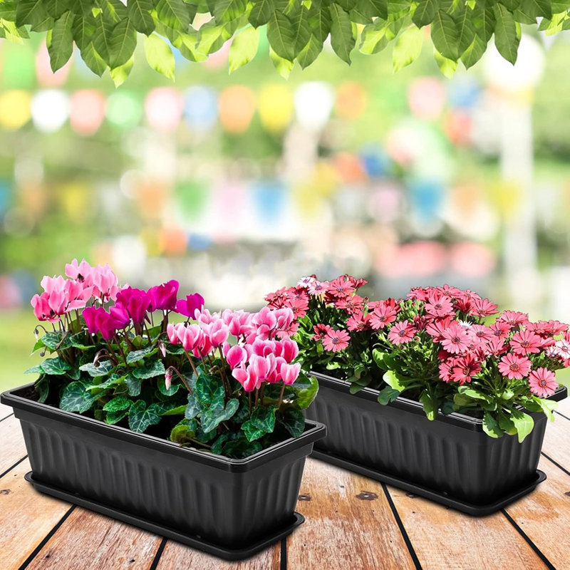Boîte à fleurs pour fenêtre, boîte à fleurs rectangulaire 17 po, Noir, 7