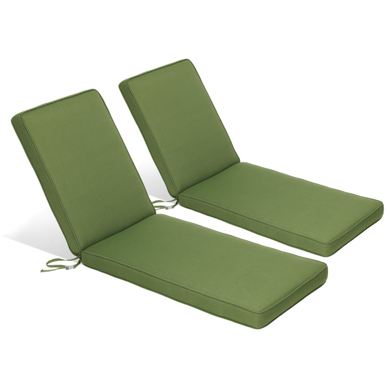 Aoodor Outdoor 3" Chaise Lounge Seat Cushion with Ties Set of 2, Dark Green