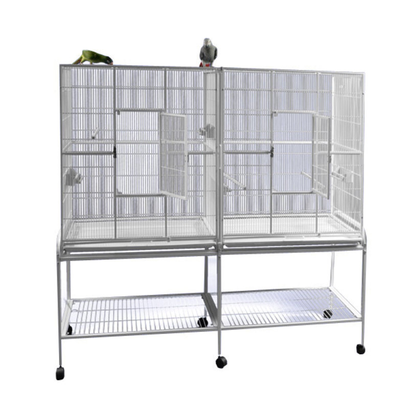 Double cage de vol avec paravent blanc - par A&E, Blanc pur
