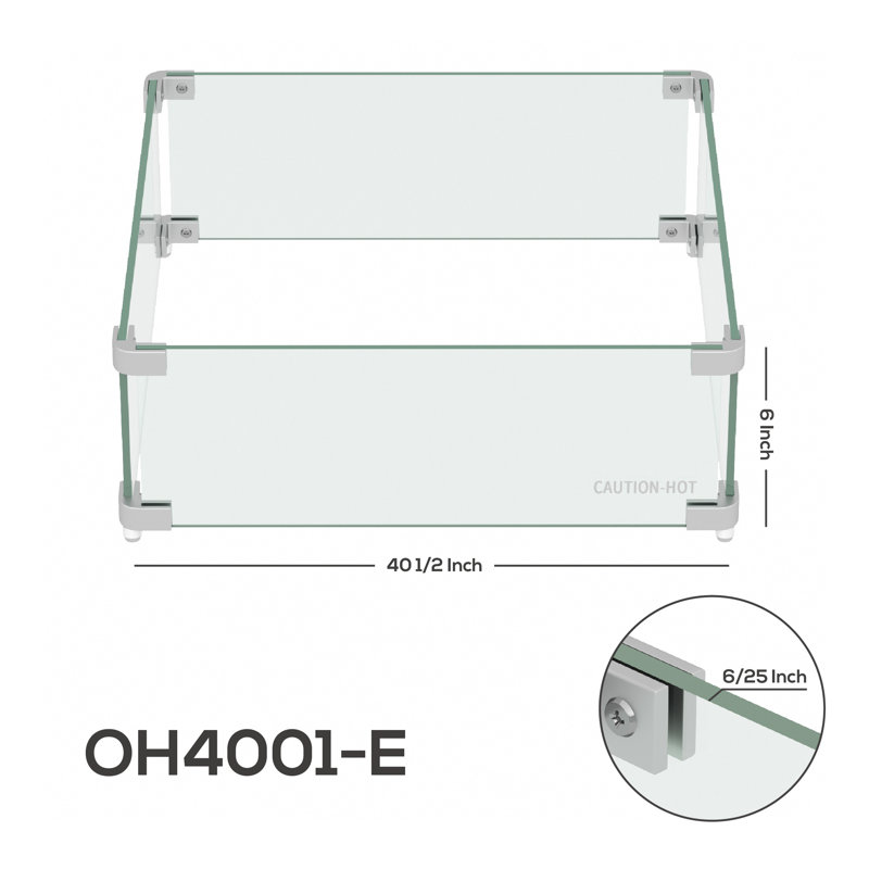 Verre pare-flammes Aledra, 6" H x 40.5" W x 40.5" D