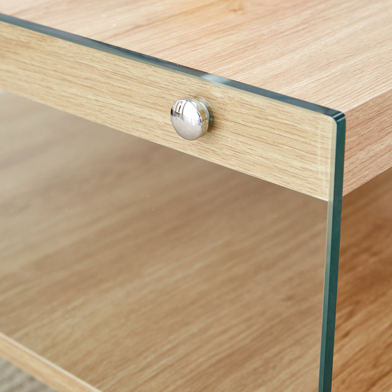 Three-tier side table and bunk coffee table set with mdf wood stickers, tempered glass, and ample storage space