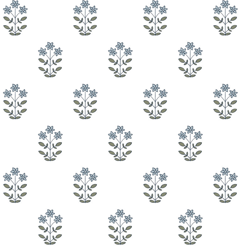 Papier peint floral Kit Blue Heather, Bleu chiné