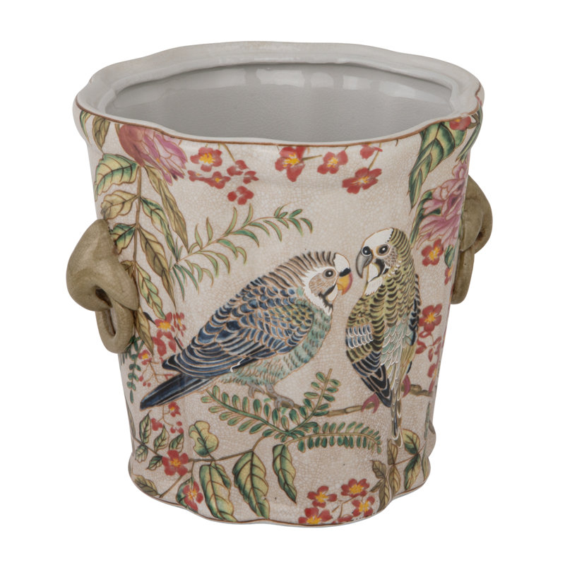 Artisan Stoneware Parakeet Planter with Handled Detailing