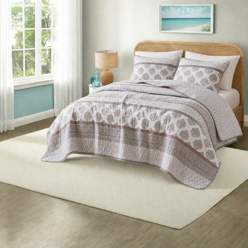 Ensemble de literie en coton rembourré, lit double King/Cal King réversible