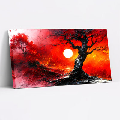 Red Tree Sunset Oil Painting Print Canvas Wrapped Wall Art