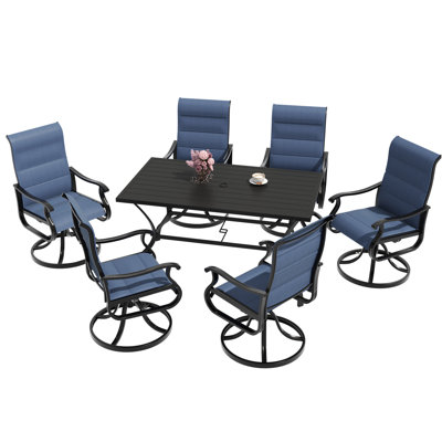 6 - Person Padded Swivel Rocking Outdoor Dining Set With Rectangular Metal Table