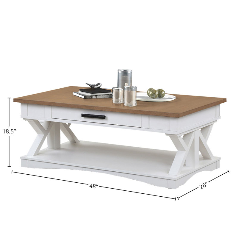Bankhead Solid Wood Top Coffee Table, Weathered Natural Top/Cotton Base