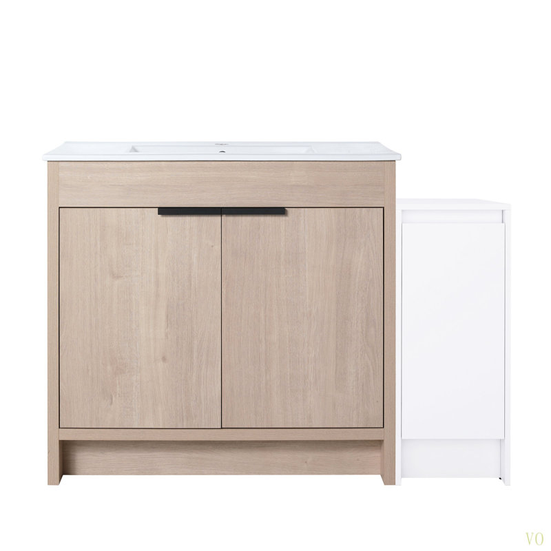 Meuble-lavabo autoportant de 48 pouces avec lavabo en céramique et armoires de rangement, porte à fermeture en douceur, armoire combinée 02436 + 0312, ensemble KD