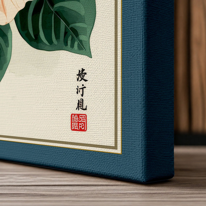 Hibiscus Study Botanical - Wrapped Canvas, 36x24 - 91.4 x 61.0 cm, Teal Border