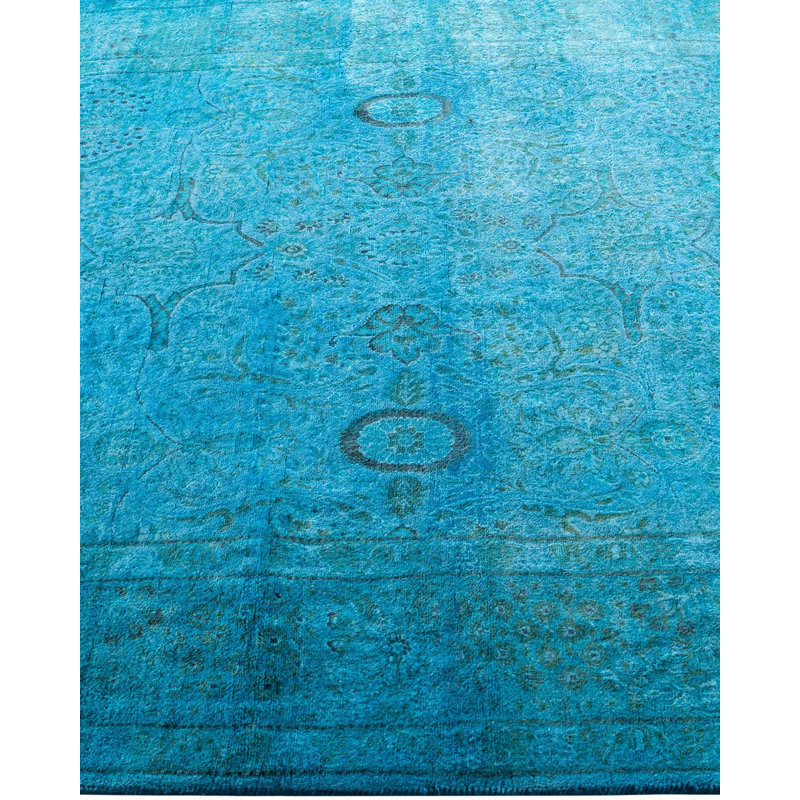 Tapis unique noué à la main Fine Vibrance - bleu, 4 pi 3 po x 6 pi 3 po