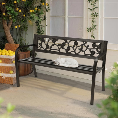 50-Inch Black Metal Bench With PVC Rose Backrest