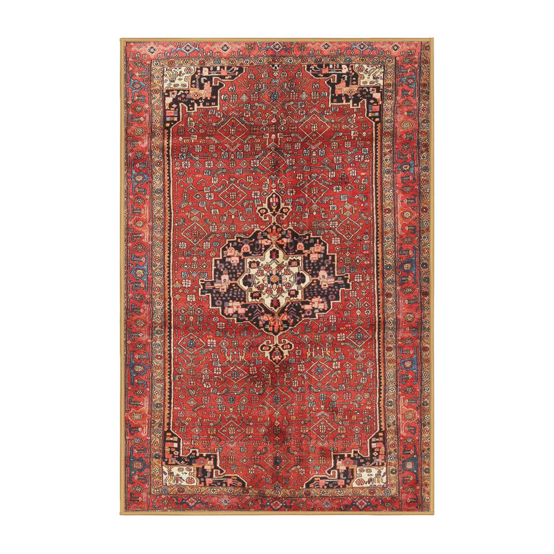 Tapis rouge/brun/beige traditionnel, Rectangle 7 pi x 9 pi