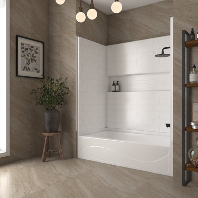 60" x 32" 4-Piece Direct-to-Stud Alcove Tub Surround With Left Drian Soaking Bathtub Combo