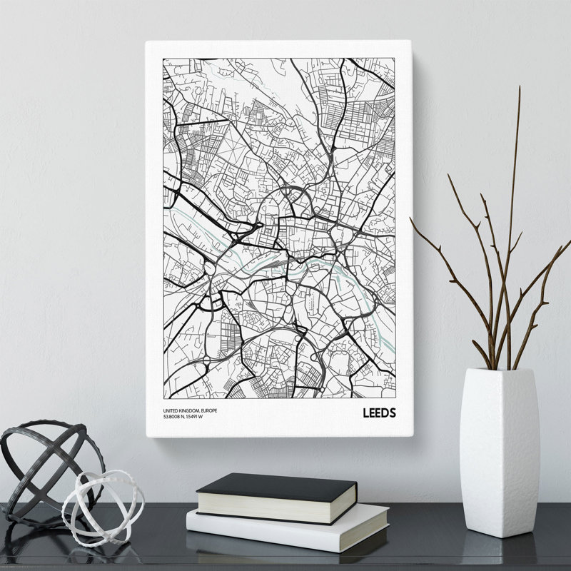 Map Leeds UK - Wrapped Canvas, 50cm H x 35cm W x 3cm D