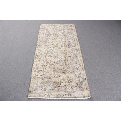 Beige Small Vintage Turkish Rug Ideal for Entry with Minimalist Modern Design and Wool