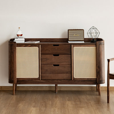 Armoire de rangement moderne à porte en rotin minimaliste