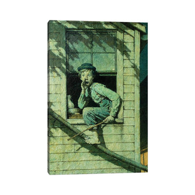 «Tom Sawyer Sneaking out Window» par Norman Rockwell, reproduction d'art graphique sur toile tendue
