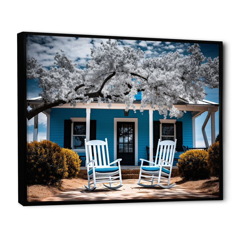 Turquoise Farmhouse Front Porch Tales III - impression, H 34 po x l 44 po x P 1,5 po, Cadre flottant noir