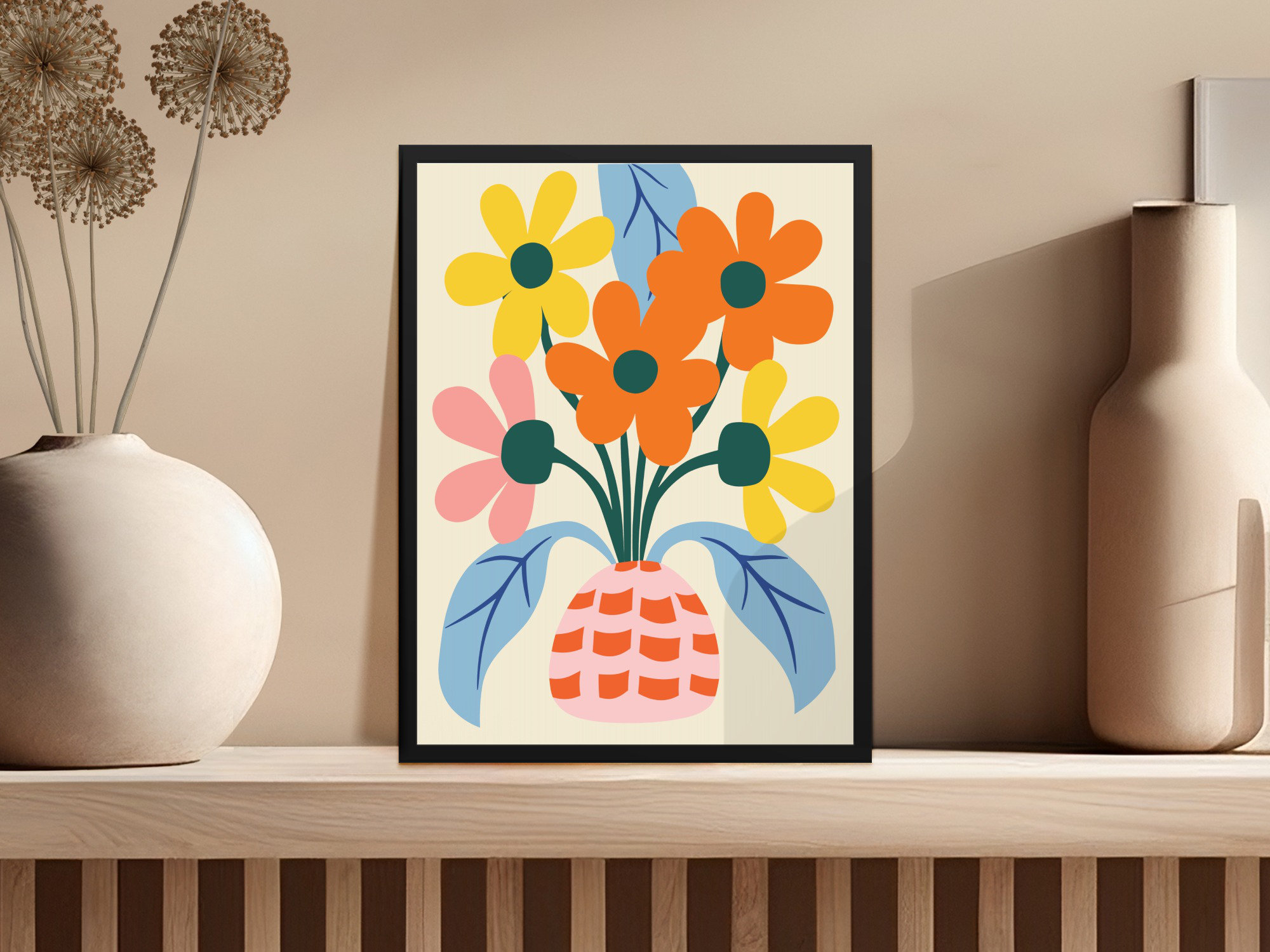 Lark Manor Blooming Art Bouquet In A Vase Original Design Framed Poster ...