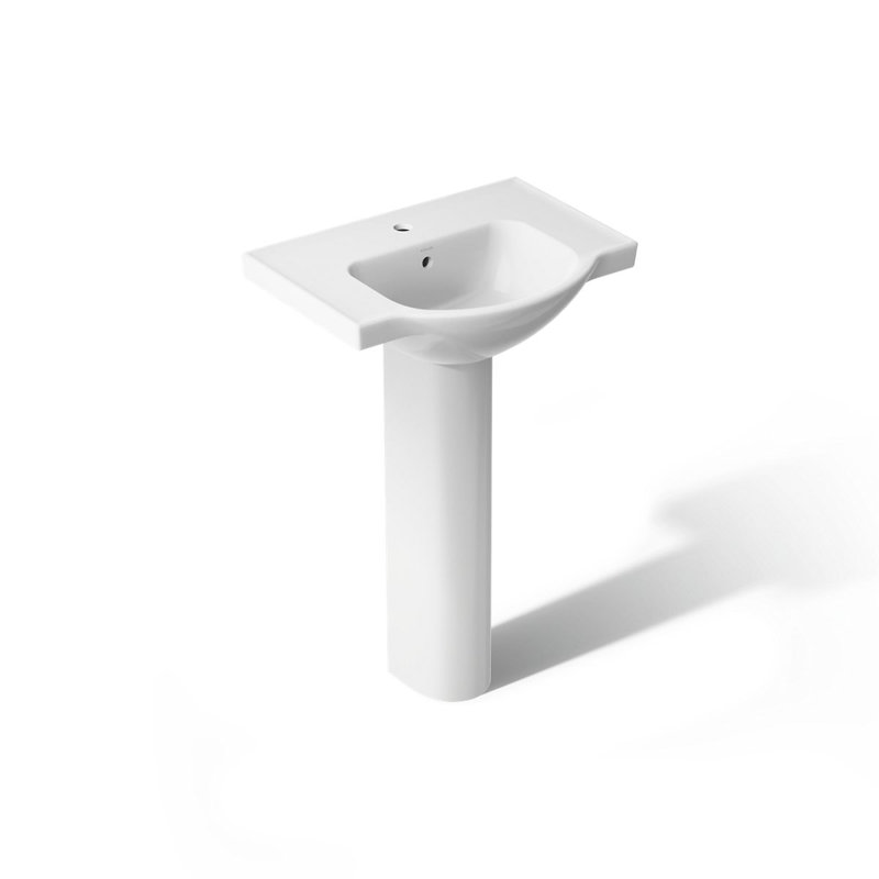 Veer™ Ceramic Pedestal Bathroom Sink with Overflow, White, Single, 35.5" H x 24" L x 18.25" W