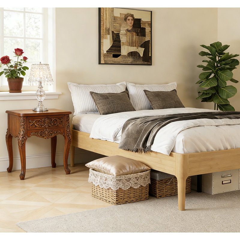 Bamboo Platform Bed Frame - Noise-Free with Underbed Storage, King, Natural
