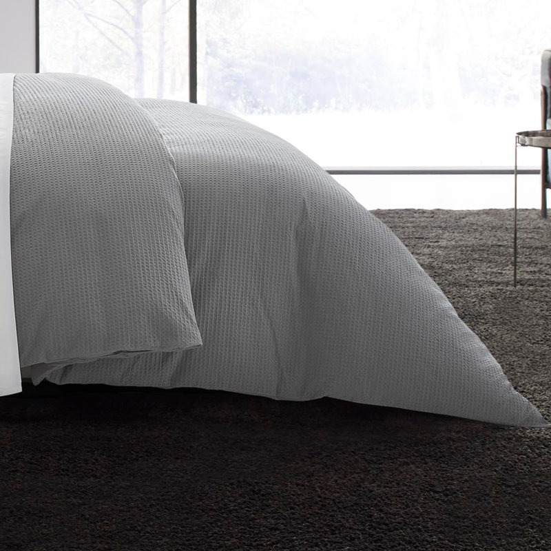 Vera Wang Waffle Pique Cotton Duvet Cover Set, King Duvet Cover + 2 King Shams, Grey