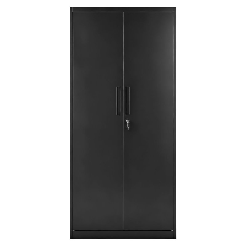 Metal Storage Cabinet, 68.9 in Lockable Steel Garage Cabinet with 4 Adjustable Shelves, 2 Magnetic Doors, 2 Keys, 5 Tiers Tool Storage for Pantry, Warehouse, Basement, Laundry, Office, Black