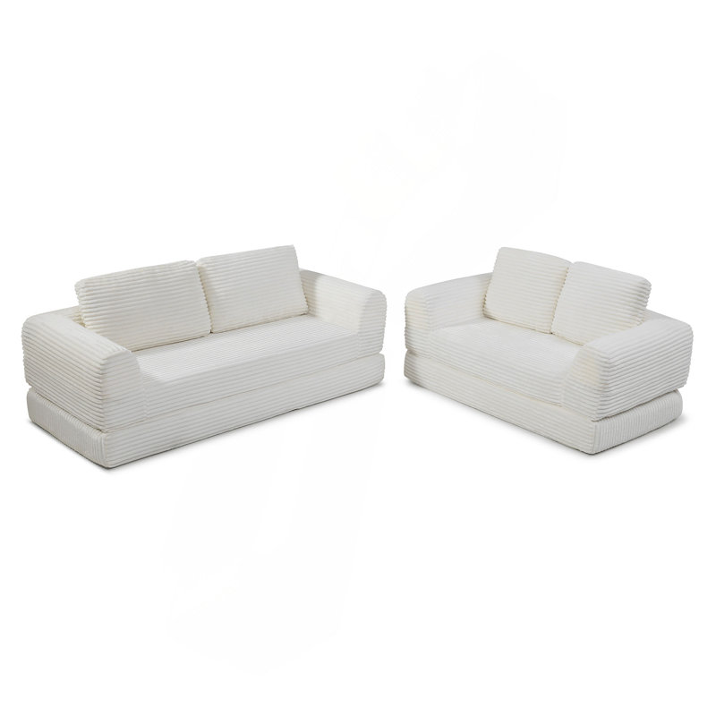 2-In-1 Folding Convertible Sofa Bed, Modern Corduroy Sleeper Couch With 2*Pillows, Futon Modular Upholstered Boneless Sofa Set With Pull-Out Bed,Folding Floor Modular Couch For Living Room