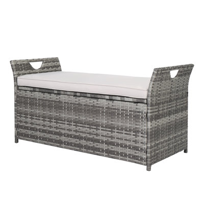 Patio 33 Gal. PE Wicker Storage Bench With Cushion by Winado