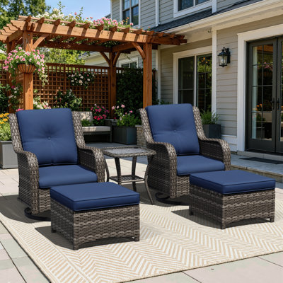 Osage 5-Piece Outdoor Swivel Glider Set with Cushions, Ottoman & Side Table