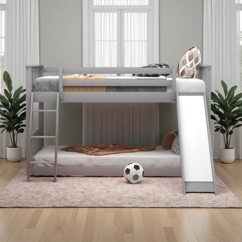 Lit superposé avec glissière convertible et échelle, Gris
