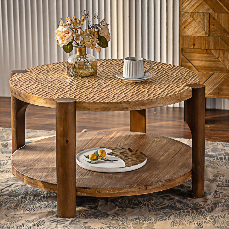 Round Coffee Table with Storage Shelf