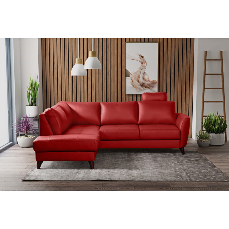 Migues Genuine Leather Corner Sofa with Sleeping Function and Storage, Red, Left Hand Facing
