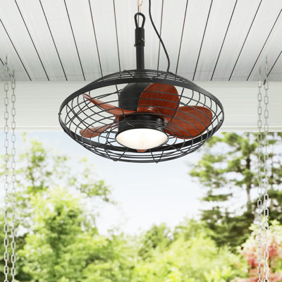 Mistkowski 20" 5 ABS Blades Small Caged Flush Mount Ceiling Fan with LED Lights,Pastoral style