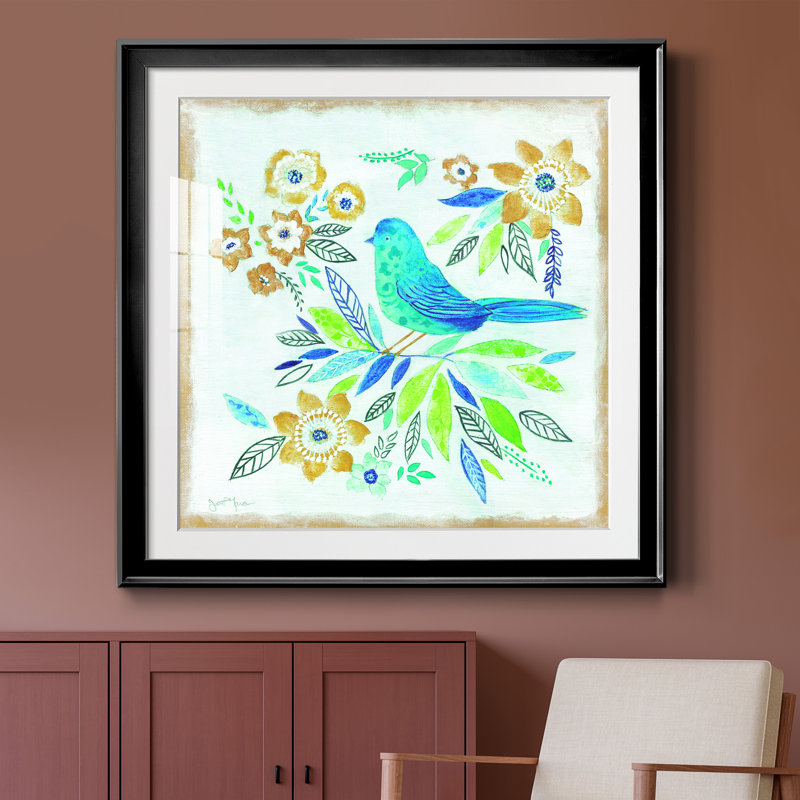 Oiseau Chanteur II - peinture encadrée, Papier encadré noir, H 30,5 po x l 30,5 po x P 1,5 po