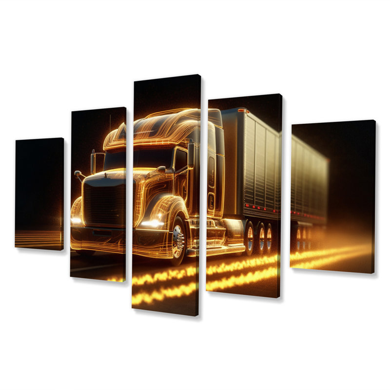 Camion semi-remorque jaune néon 5 pièces